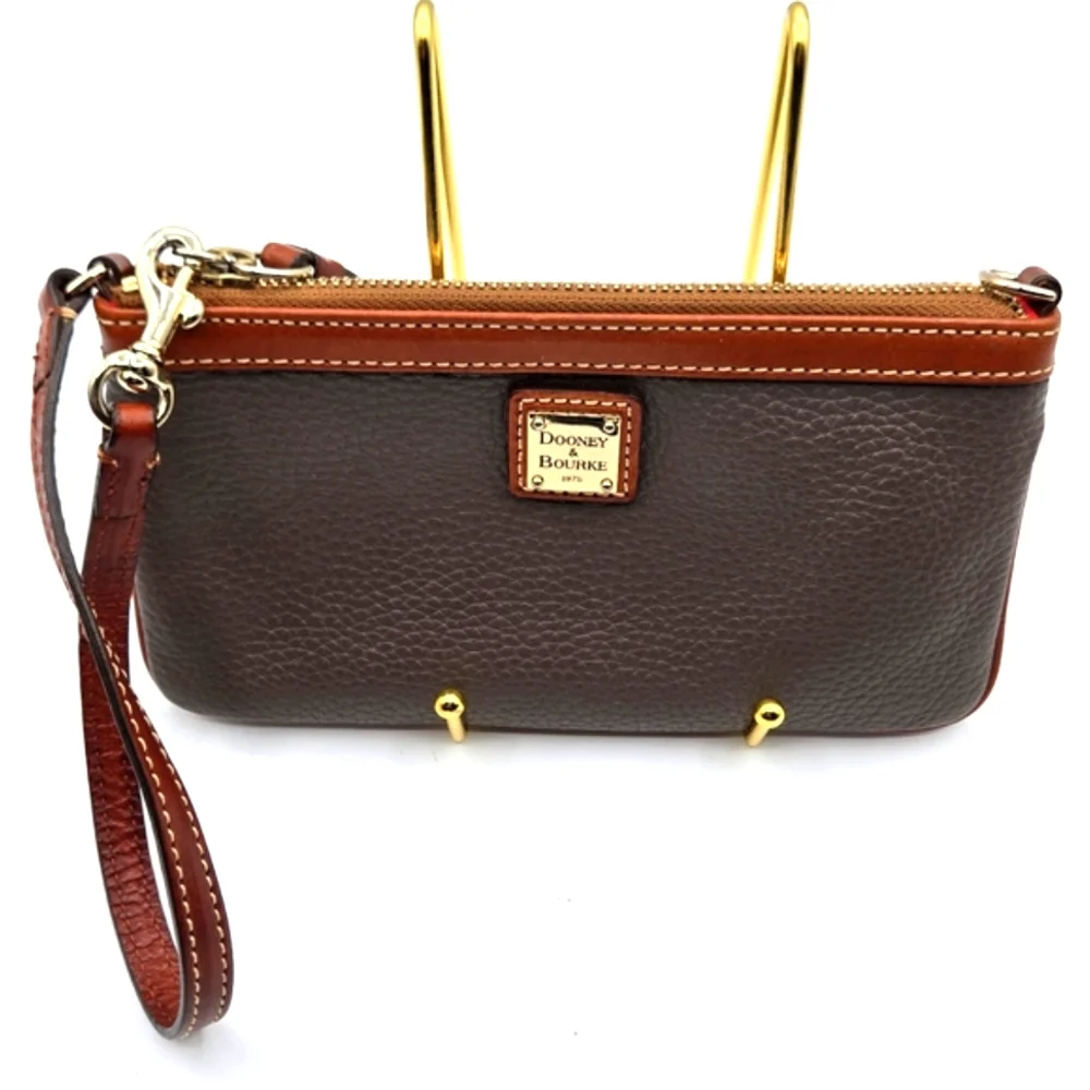 DOONEY & BOURKE Pebbled Leather Wristlet Taupe Large Size